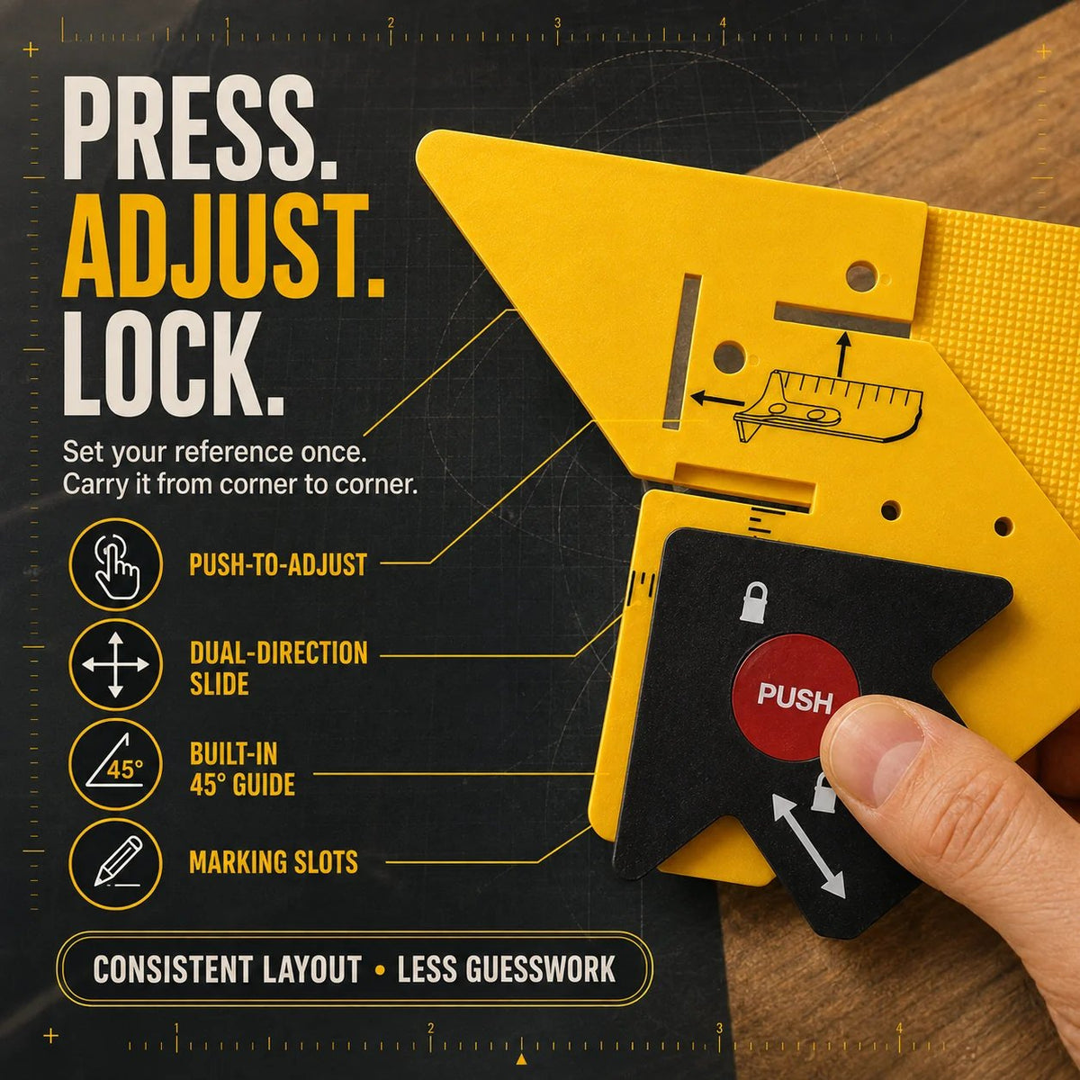 📐 Adjustable 45° Trim Marking & Measuring Tool – Fast Door & Window Casing Layout