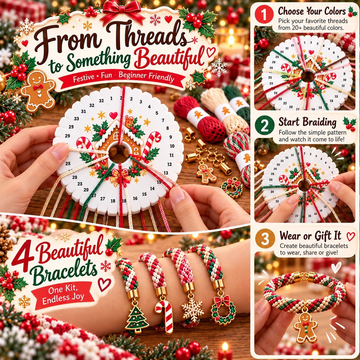 🎄 Christmas Kumihimo Bracelet Making Kit | DIY Braided Friendship Bracelets & Creative Handmade Holiday Gifts 🧶