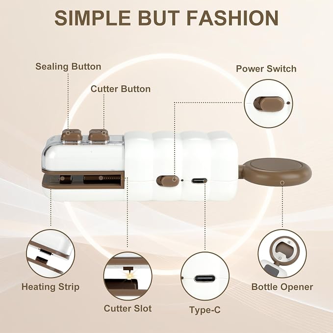 4 in 1 Mini Bag Sealer, Upgraded Mini Bag Sealer with Cutter and Magnet