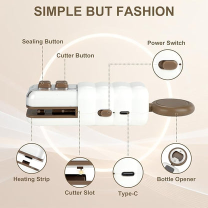 4 in 1 Mini Bag Sealer, Upgraded Mini Bag Sealer with Cutter and Magnet