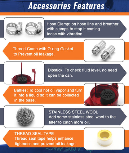 🔥HOT SEAL🔥Universal 300ML Baffled Oil Catch Can Tank Kit w/ Breather Filter & Steel Wool