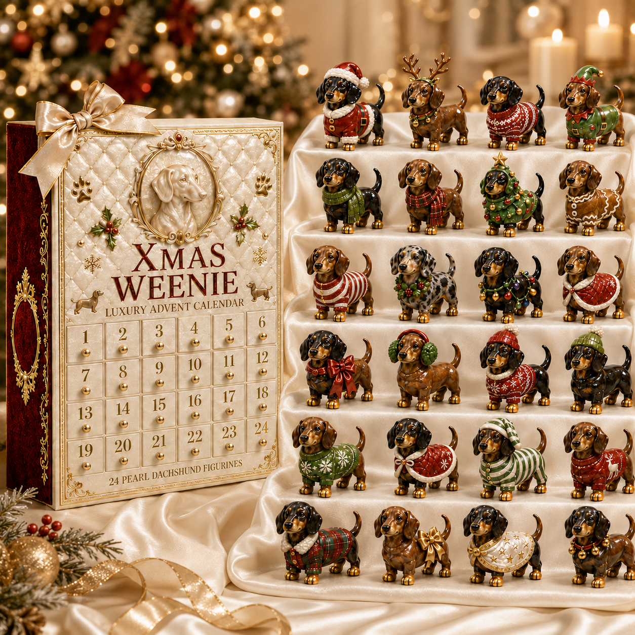 24 Day Dachshund Advent Calendar with 24 festive Dachshund figurines