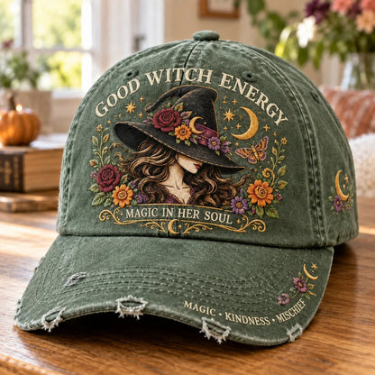 🌙 Good Witch Energy Floral Witch Baseball Cap – 7 Colors