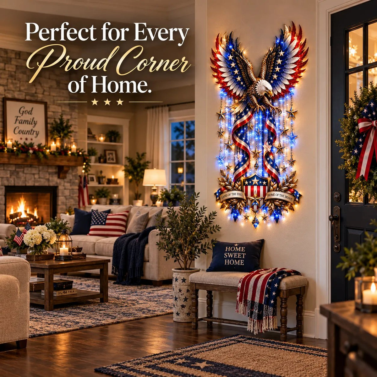 🦅 American Glory Cascade™ – Patriotic Eagle LED Wall Decor