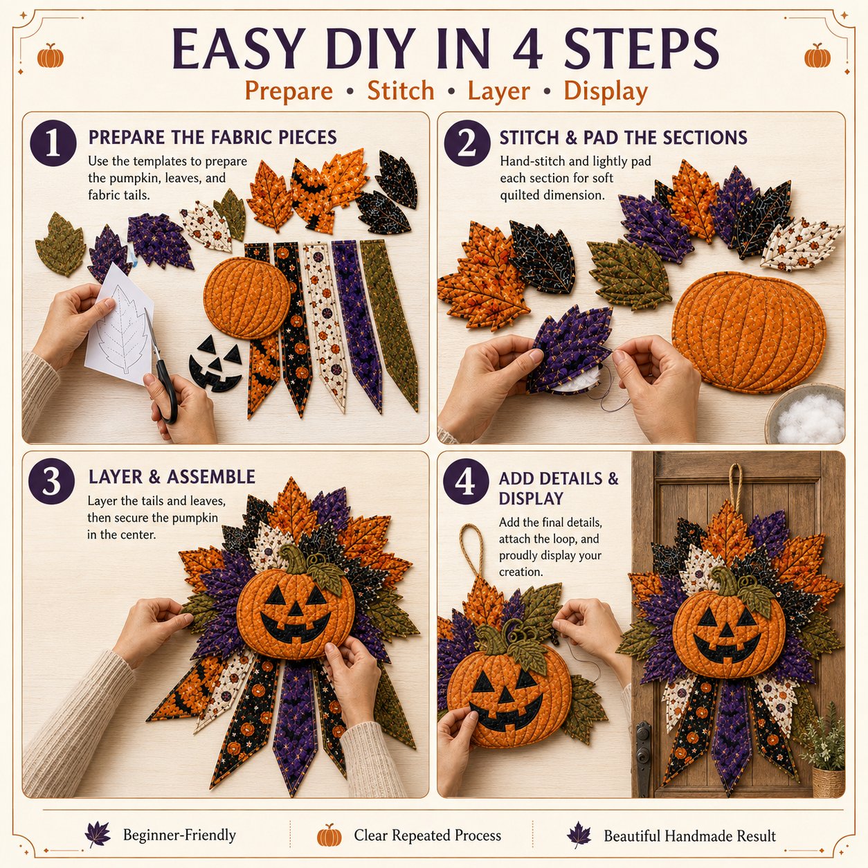 ⏳ Last Day 49% OFF – 🎃 Beginner-Friendly Oversized Halloween Character Quilted Door Hanger Sewing Kit | Complete Kit with All Tools & Step-by-Step Guide Included 💕