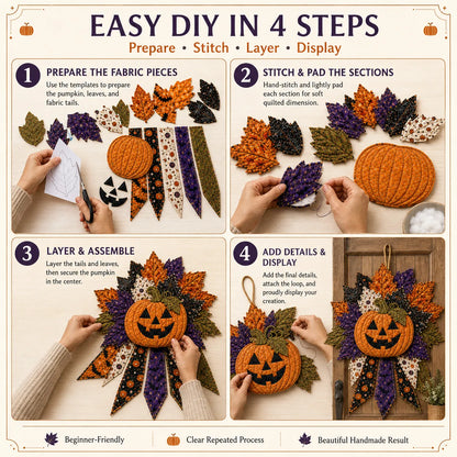🎉 Holiday Celebration 50% OFF - 🎃DIY Quilted Halloween Pumpkin Door Hanger Sewing Kit | Make Oversized Seasonal Front Door Decor