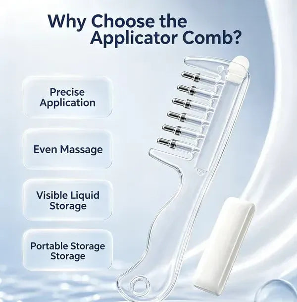 ⭐💧Refillable Scalp Oil Applicator Comb with 6 Metal Massage Tips – Even Root Serum Distribution & Scalp Stimulation for Hair Care