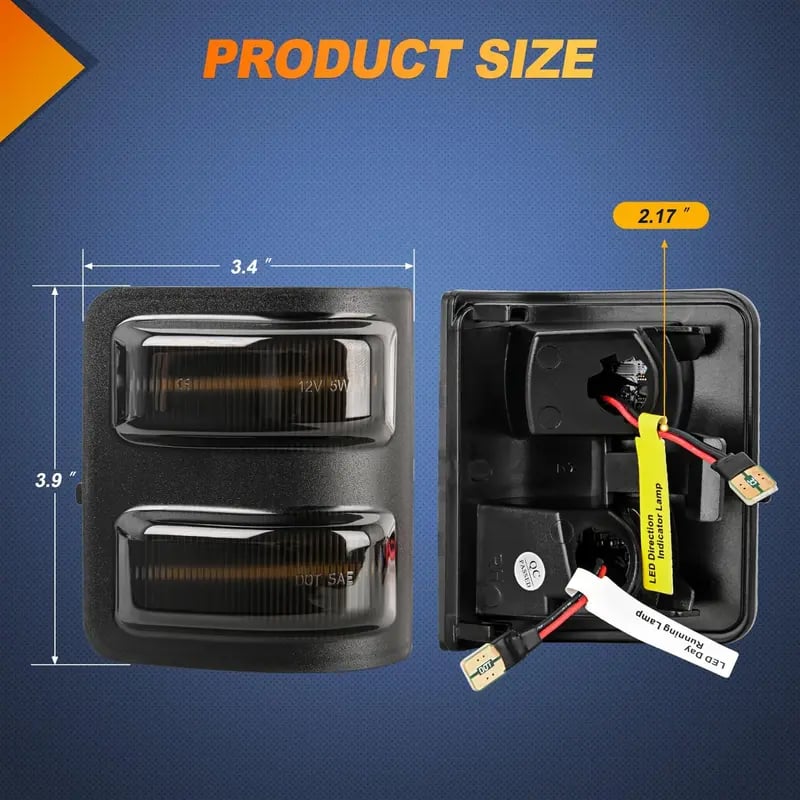 Dual-Color LED Truck Mirror Lights – Amber Turn Signal, White Parking Light, Smoked Lens, Plug-and-Play