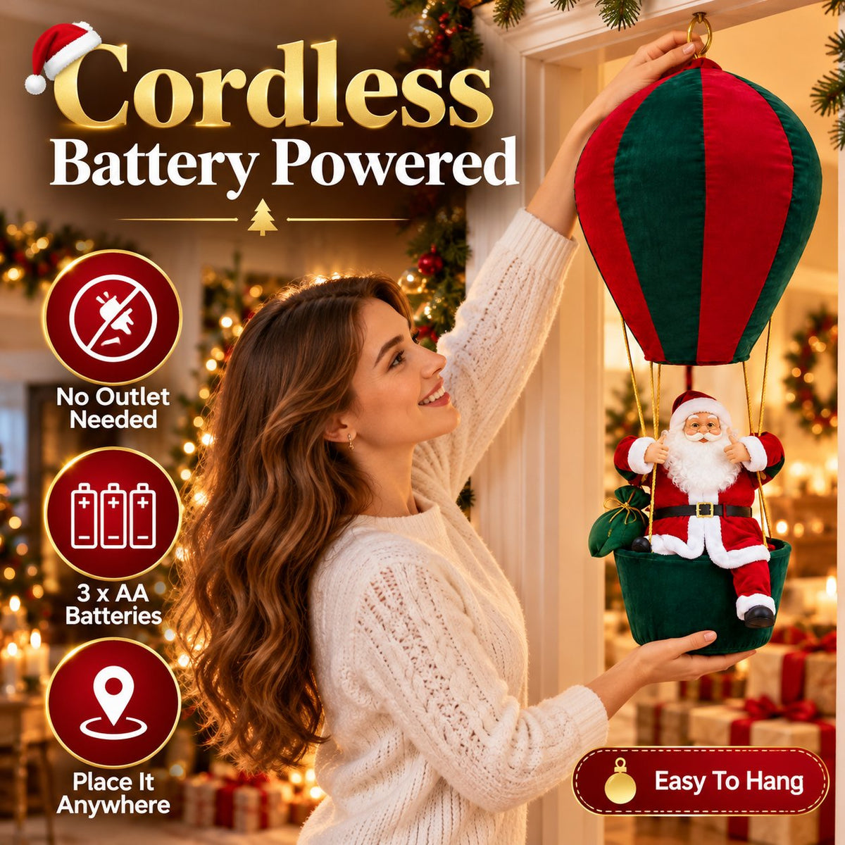 Musical Light-Up Floating Santa Decor ✨Easy Storage & Cordless Glow🎄