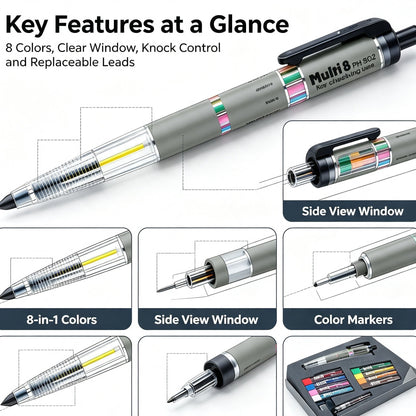Multi‐Color Mechanical Pencil, 8‐in‐1 Rotating Select Color Pencil