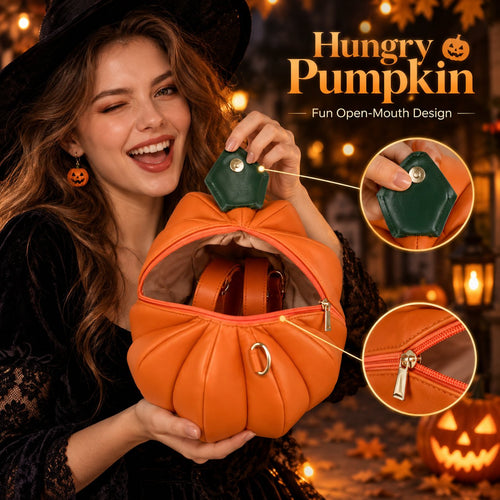 🎃✨Hungry Pumpkin Halloween Crossbody Bag: Whimsical Open-Mouth Pumpkin Purse for Halloween Party, Trick-or-Treat & Fall Outfit(✨Same as in the video)