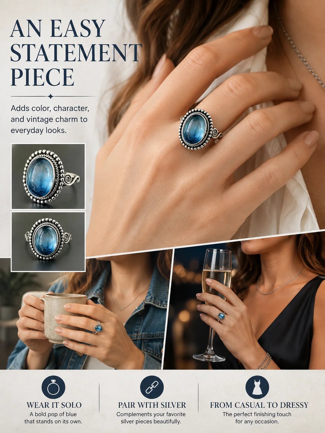 ✨ Timeless Beauty 925 Sterling Silver Vintage Moonstone Oval Ring