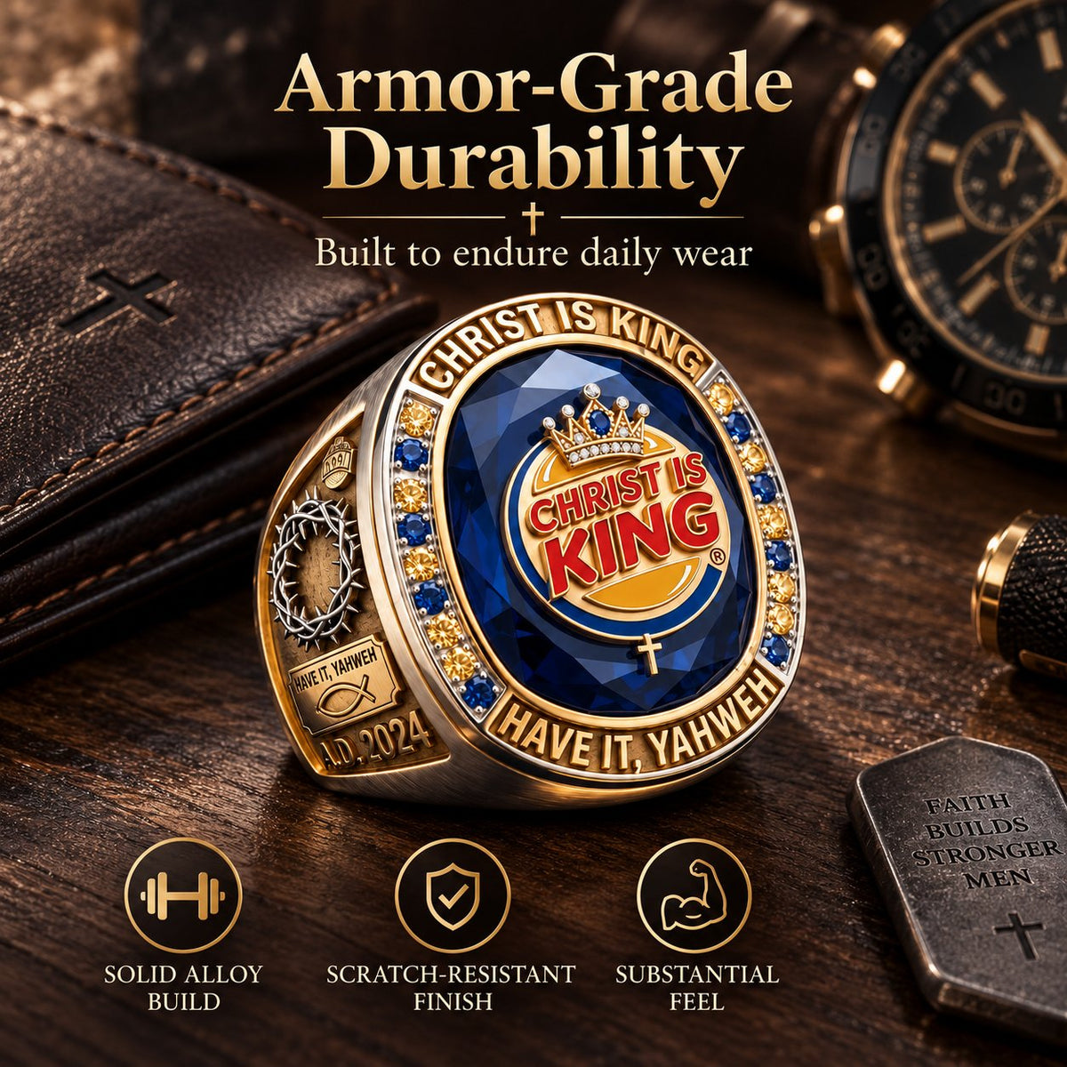 Christ Is King 3D Sculpted Ring | Armor-Grade Devotion ✨👑