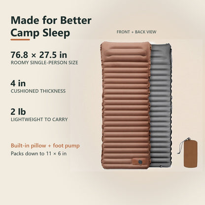Ultralight 4-Inch Camping Mattress with Built-In Foot Pump