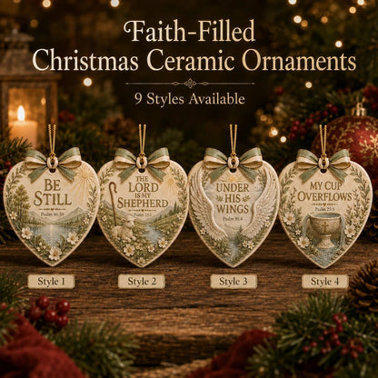 ⏳ Last Day 49% OFF – ✝️ Christian Scripture Ceramic Heart Ornament Collection | 9 Faith-Inspired Designs with Bible Verses, Elegant Ribbon & Timeless Christmas Details ❤️✨