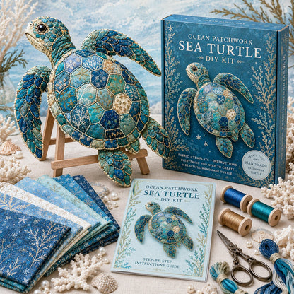 🌊🧵 Premium Ocean Patchwork DIY Kit | High-Quality Layered Fabric with Stitched Details DIY Handmade Coastal Decor 🐚✨