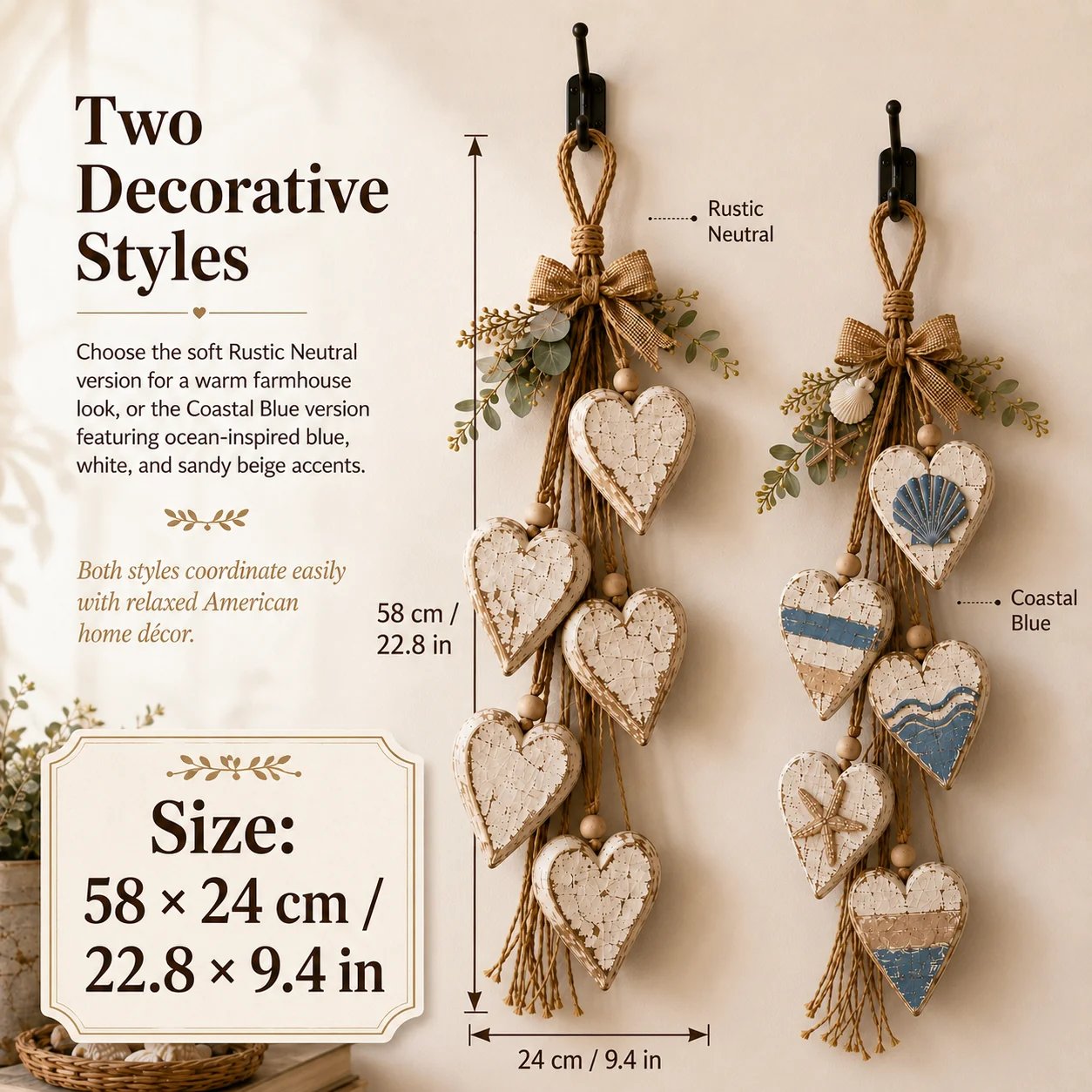 🩵 3D Solid Wood Lighted Hanging Heart Wall Decor – Remote-Controlled Rustic Farmhouse Decoration 🌊🎁BUY 2 FREE SHIPPING
