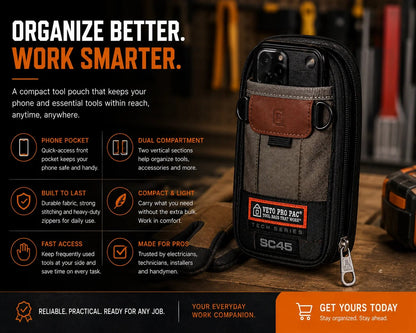 🔧 Compact Technician Tool Pouch with Phone Pocket & Dual-Layer Storage