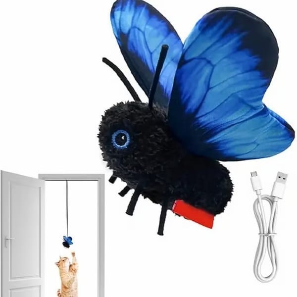 🔥HOT SALE🔥🐈Interactive Electric Butterfly Cat Toy with Fluttering Wings - USB Rechargeable Flapping Motion Kitten Toy with Door Hanging Strap & Teaser Attachment - Soft Plush Indoor Cat Exercise Toy 💖