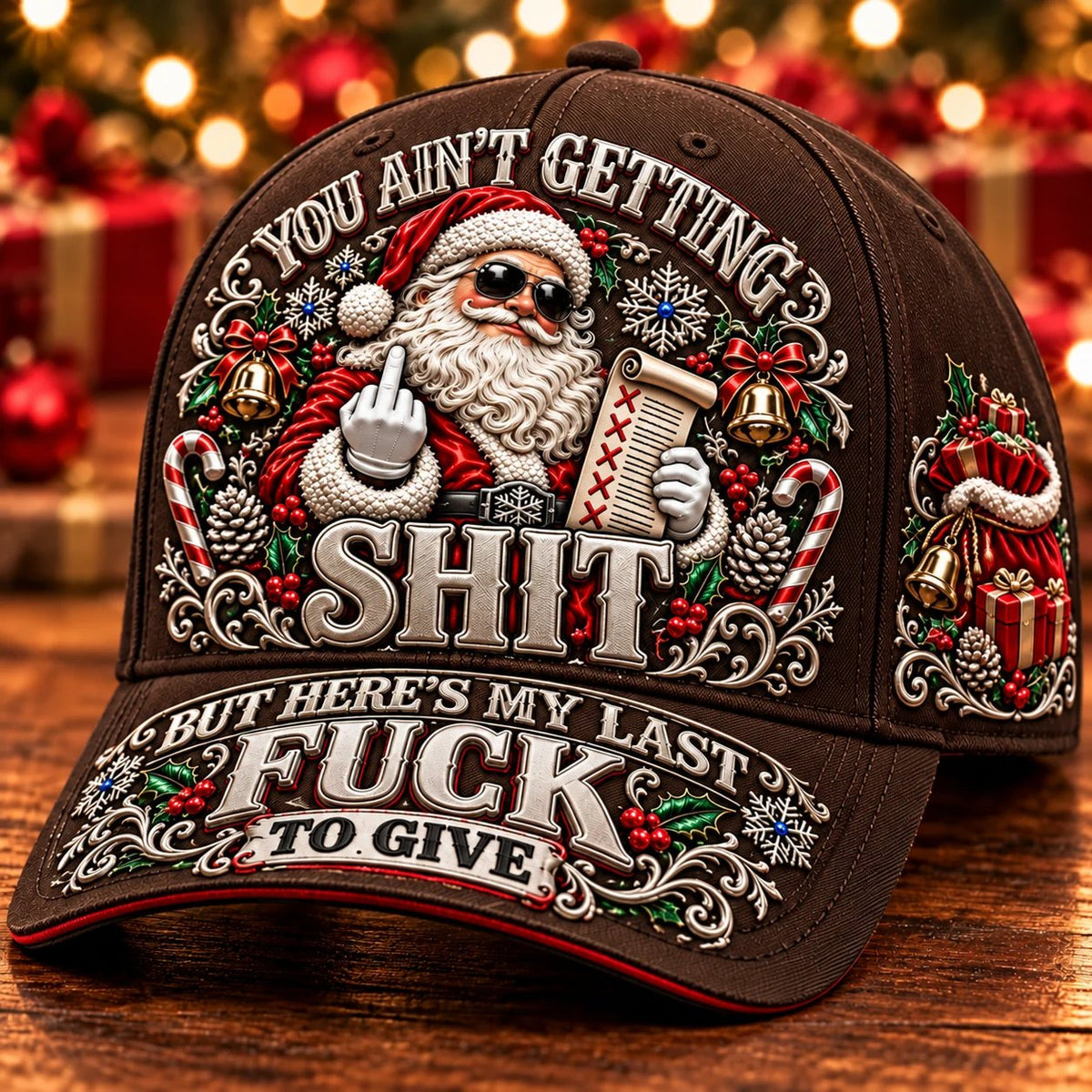 🎄Santa’s Last Gift Adult Humor Christmas Cap - 100% Cotton 🎅You Ain’t Getting Shit