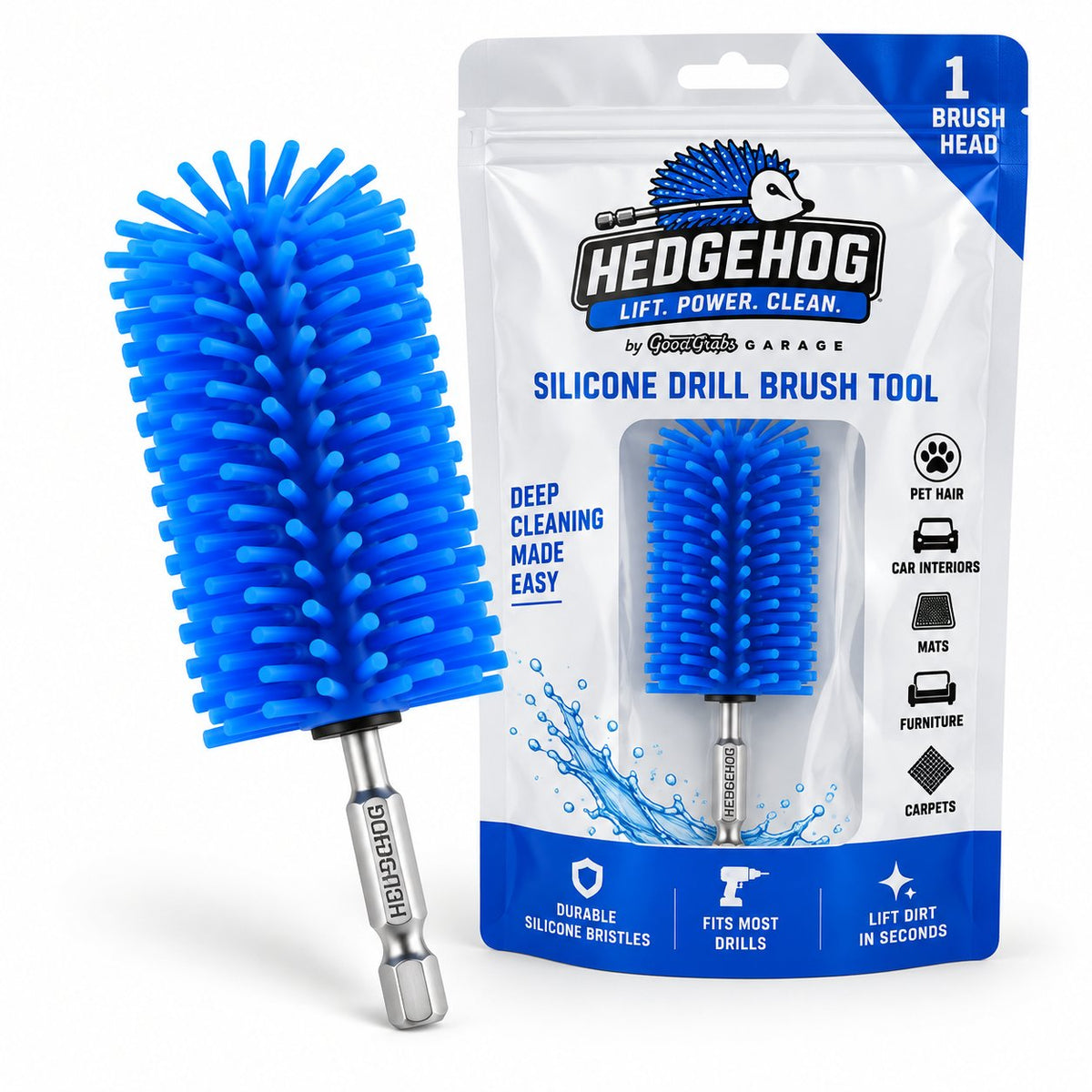 Hedgehog Silicone Pet Hair Drill Brush Set – Drill-Powered Silicone Brushes for Pet Hair, Carpet & Upholstery