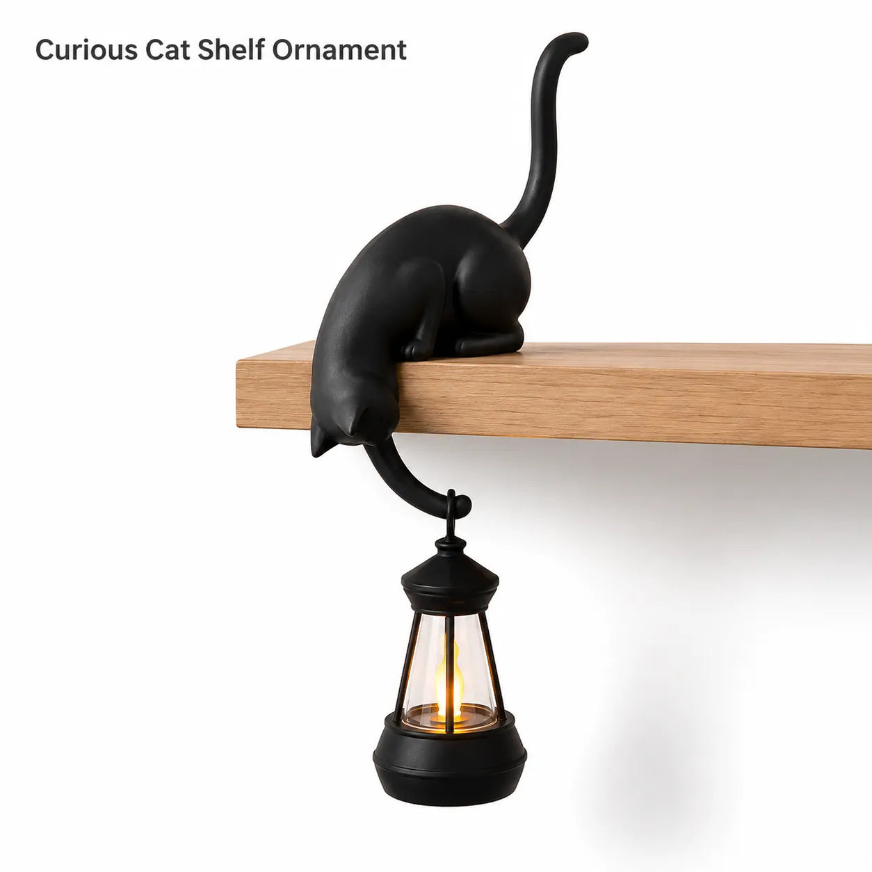 🐈‍⬛🏮 Peekaboo Black Cat Lantern Decor – Cozy LED Shelf Accent for Cat Lovers