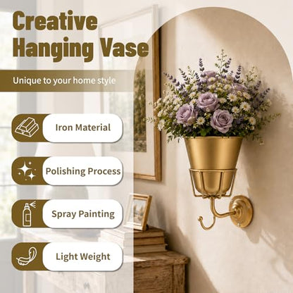 🌿 Golden Wall Bloom Vase – Sculptural Metal Wall Planter