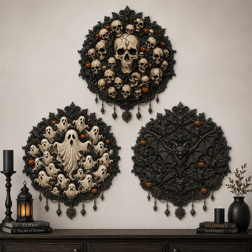 🦇 Gothic Halloween Wall Art Collection | Metal Skull, Ghost & Bat Decor with 3D Visual Effect for Haunted Wall Displays 🎃