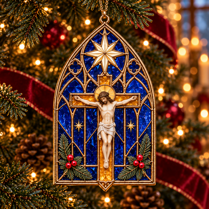 2026 Sacred Light — Vintage Stained Glass–Style Crucifix Christmas Ornaments | Set of 6