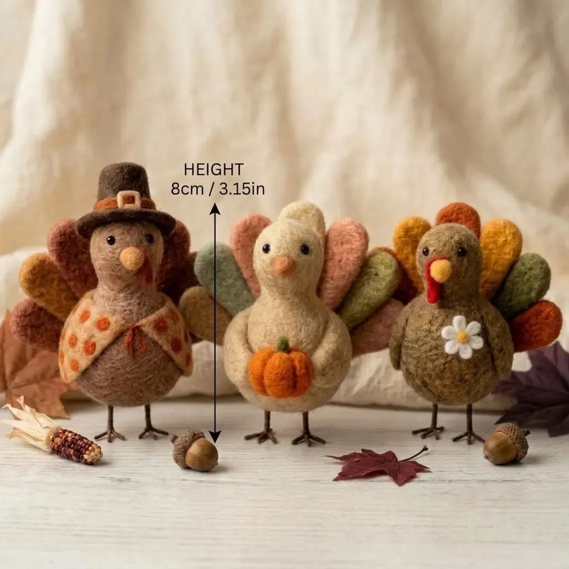 🦃 Handmade Needle-Felted Turkey Figurines – 3-Design Collection