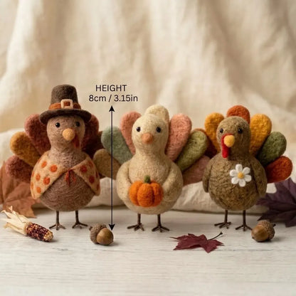 🦃 Handmade Needle-Felted Turkey Figurines – 3-Design Collection