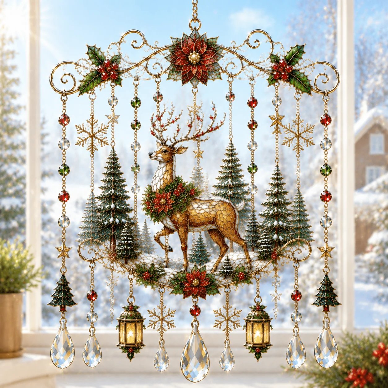 🔥 LAST DAY 49% OFF – 🎄Handmade Christmas Stained Glass Window Hanging | Tempered Stained Glass, K9 Crystal Drops & Ready-to-Hang Holiday Decor ✨