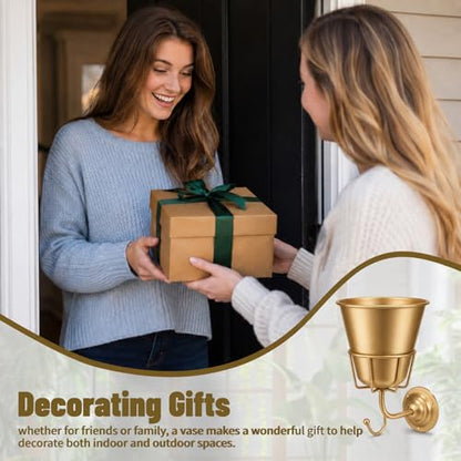 🌿 Golden Wall Bloom Vase – Sculptural Metal Wall Planter