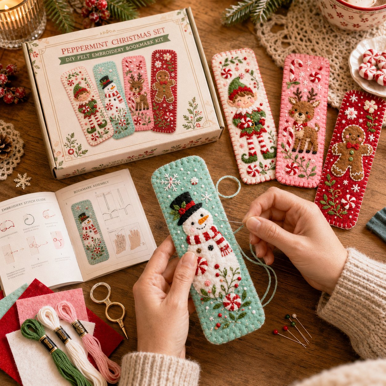 🎄 DIY Felt Embroidery Bookmark Kit