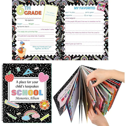 📚School Memory Book Photo Album for Kids,14 Pockets, 34 Pages, 13 Years