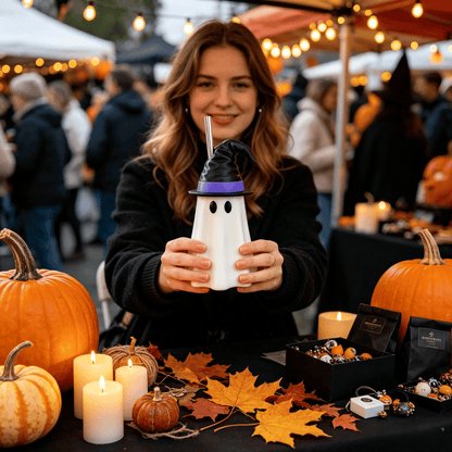 👻 Halloween Ghost Witch Hat Cup – Spooky Drink Bottle Holder with Straw 🎃