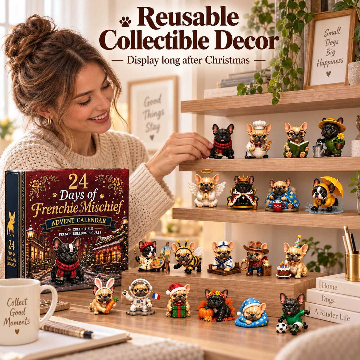 24 Days of Frenchie Mischief Advent Calendar 2026 – 24 Unique French Bulldog Collectible Figurines, Christmas Countdown Gift for Frenchie Lovers