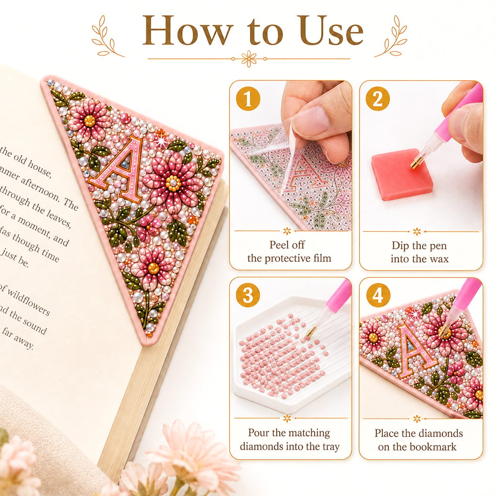 📚 LAST DAY 49% OFF – ✨ Four Seasons Personalized Initial Diamond Painting Corner Bookmark Kit | 4 Faux-Leather Page Corner Bookmarks with A–Z Initial, Scratch-Resistant Non-Fading Resin Diamonds DIY Handmade Seasonal Reading Decor 💎