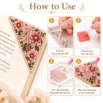 📚 LAST DAY 49% OFF – ✨ Four Seasons Personalized Initial Diamond Painting Corner Bookmark Kit | 4 Faux-Leather Page Corner Bookmarks with A–Z Initial, Scratch-Resistant Non-Fading Resin Diamonds DIY Handmade Seasonal Reading Decor 💎