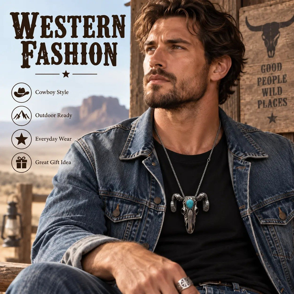 🐐 ✨ Western Skull Pendant Necklace & Belt Clip(📦Buy 2 Free Shipping)