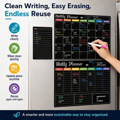 ✨ Black Dry Erase Boards Set - 3 Magnetic Boards for Refrigerator