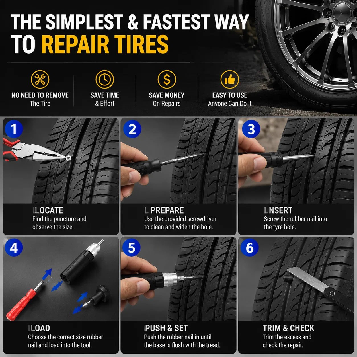 🔥😍🍄 Mushroom Tire Repair Kit – Compact Roadside Puncture Tool Set