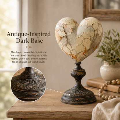 Vintage Distressed Heart Pedestal Sculpture