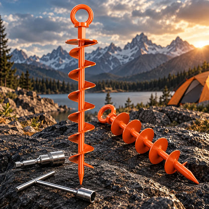 Heavy-Duty Spiral Ground Anchors Cast Steel Screw-In Ground Stakes for Securing Trampolines, Tents & Canopies Against Strong Winds, Outdoor Camping & Backyard Use