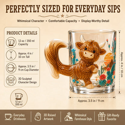 ⏳ Last Day 49% OFF – 🐾 Whimsical 3D Animal Sculpted Glass Mug Collection | 12oz Premium Clear Glass with Raised Animal Figures, Character-Specific Details & Playful Sculptural Accents ✨