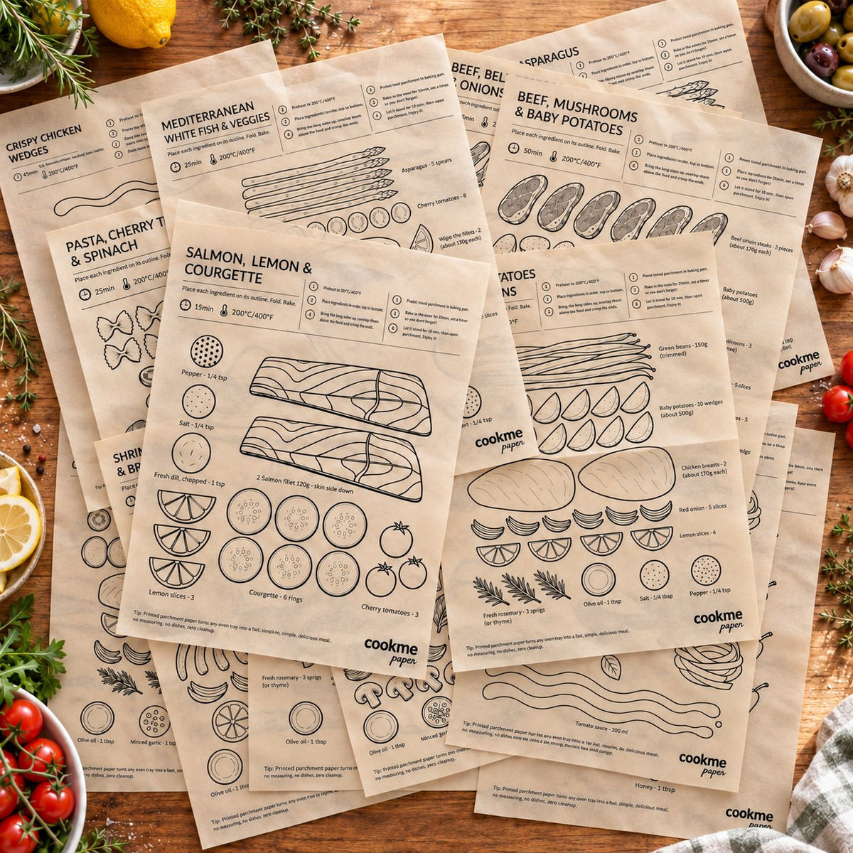 🍽️ 14-Recipe Guided Baking Parchment Sheets – Beginner-Friendly Cooking, Easy Family Dinners & Less Mess | Just Place, Fold & Bake 👩‍🍳