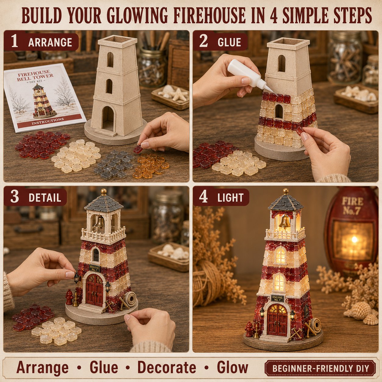 ⏳ Last Day 49% OFF – 🚒 Beginner-Friendly Vintage Firehouse Mosaic Light DIY Kit Collection | Complete Kit with Mosaic Pieces, LED Lights & Step-by-Step Guide Included 💕