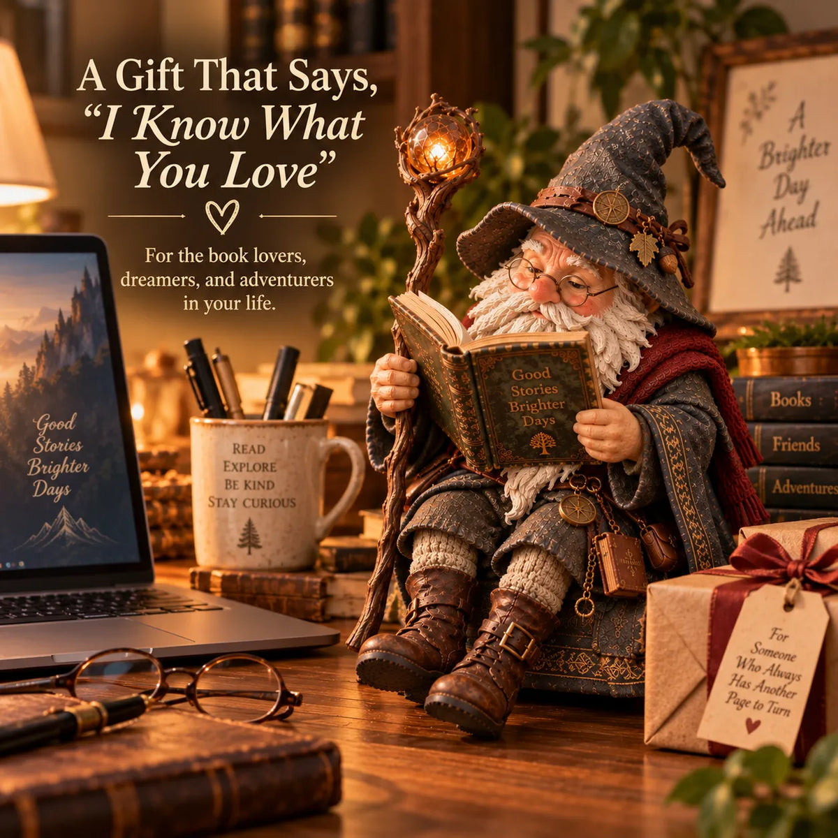 🧙‍♂️ The Wandering Scholar Gnome – Enchanted Reading Wizard Figurine