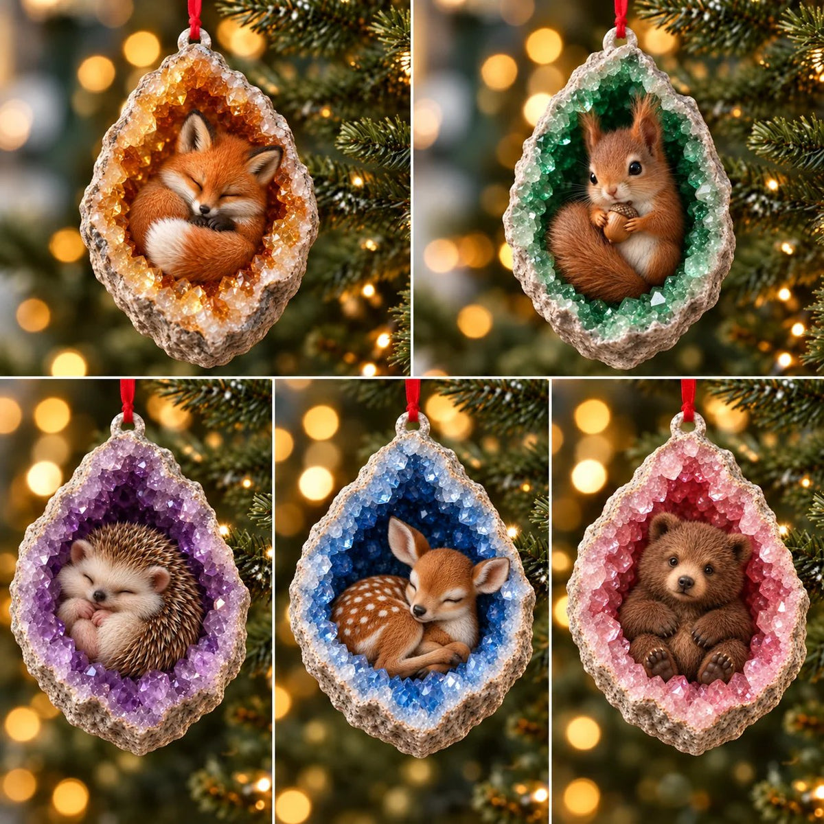 🎄 Woodland Geode Animal Ornaments | 10 Christmas Designs