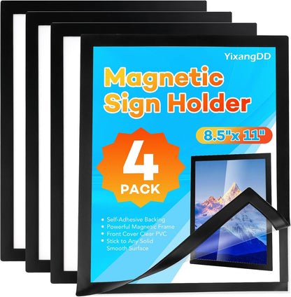 🔥Last Day 50% OFF - 📌📄4-Pack Magnetic Sign Holders, 8.5×11 Inch Clear PVC Document Frames for Wall & Window
